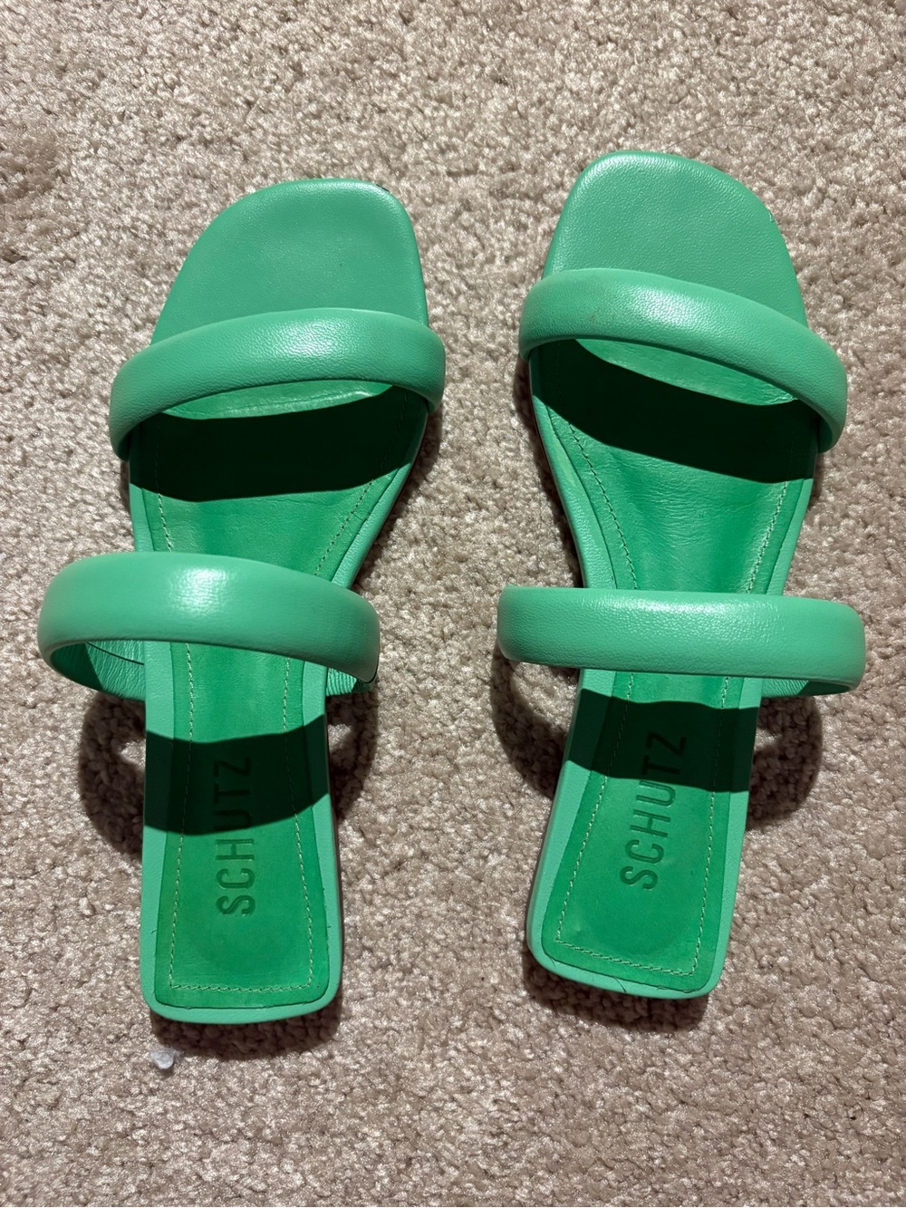 SCHUTZ Bright Green Padded Double-Strap Slide Sandals